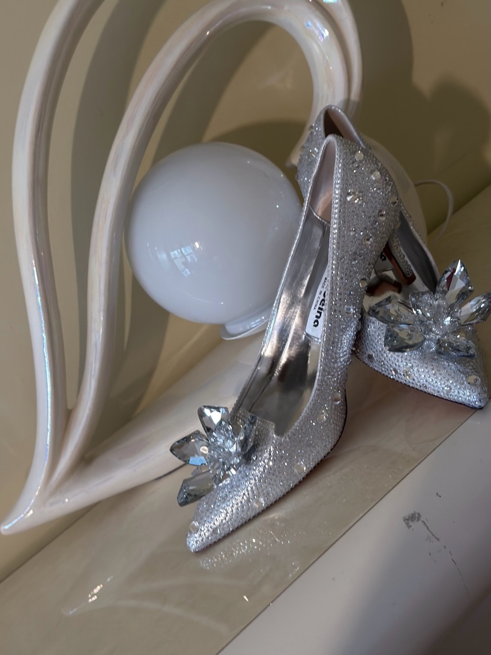 Crystal Embellished Pointed Toe Pumps in Silver - Picture 12 of 16